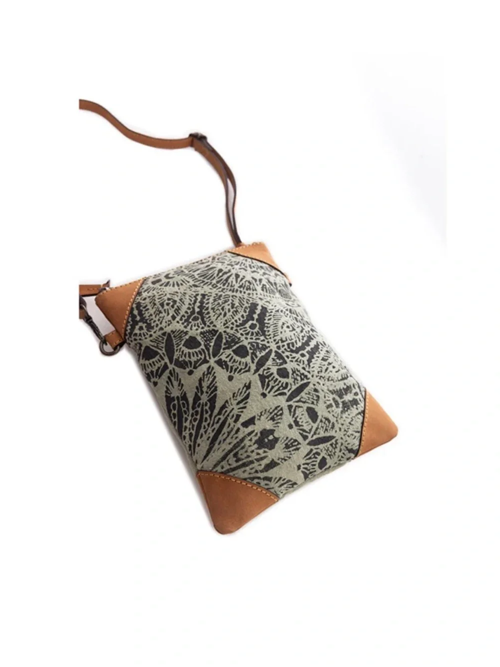 NWT Handcrafted Green Canvas & Leather Crossbody Bag - Picture 3 of 8